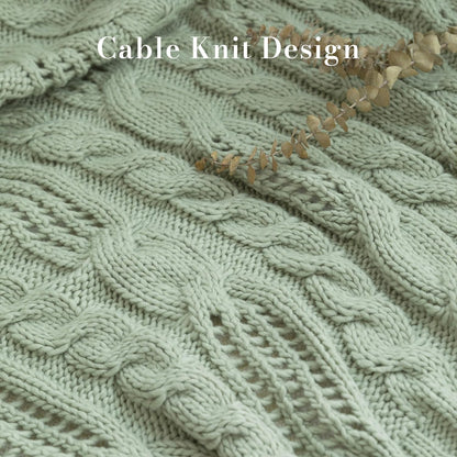 Sage Green Spring Throw Blanket Decorative Hollow Cable Knit Throw Blanket Soft Cozy Lightweight Farmhouse Throw Blankets for Couch Sofa Bedroom 50 X 60