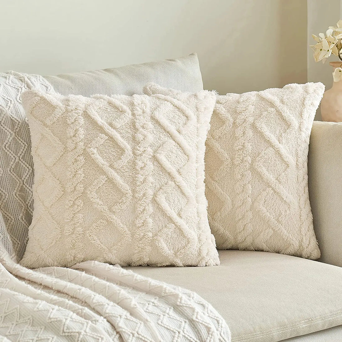 Short Plush Cushion Cover | Plush Fleece Cushion | Exquisite Décor
